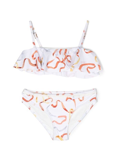 Chloe Kids ribbon-print ruffled bikini