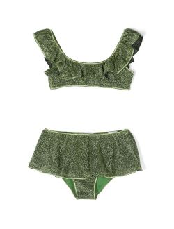 Oseree Kids metallic-effect ruffled bikini set