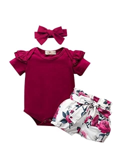 Dimoybabe Newborn Baby Girl Clothes Summer Infant Outfit Cute Ruffle Romper Short Set