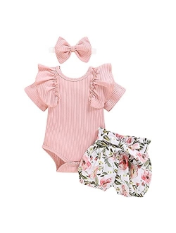 Dimoybabe Newborn Baby Girl Clothes Summer Infant Outfit Cute Ruffle Romper Short Set