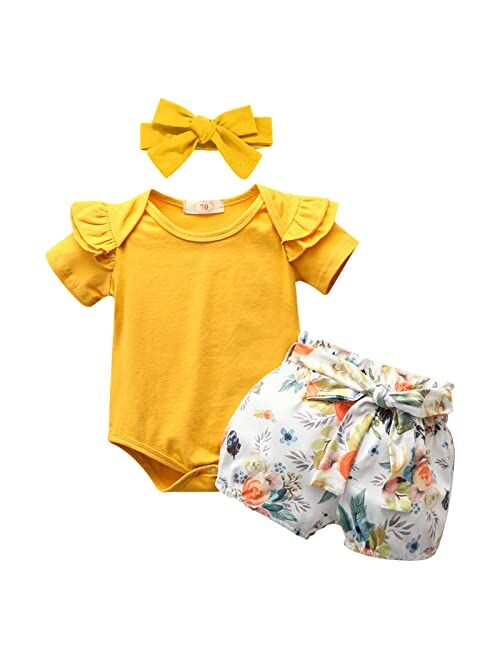 Dimoybabe Newborn Baby Girl Clothes Summer Infant Outfit Cute Ruffle Romper Short Set