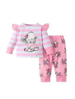 PENNSOY Baby Girl Clothes Newborn Infant Elephant Print Summer Outfits Ruffle Short Sleeve Romper Jumpsuit with Headband 3PCS