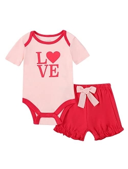 V.&GRIN Baby Boys Girls Cotton Outfits, Unisex Summer Cute Newborn Bodysuit and Shorts Clothes Sets for 0-24 Month