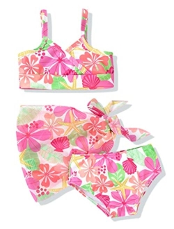 Aalizzwell Toddler Baby Girls 3 Piece Bikini Set Adjustable Bathing Suit with Sarongs Cover Ups Beach Skirt