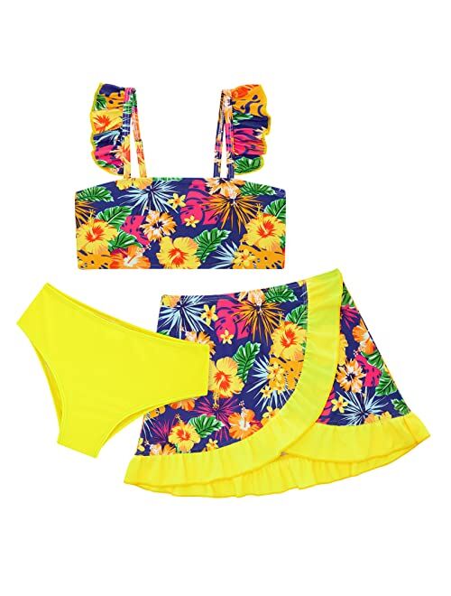 ALISISTER Girls Bathing Suits 3 Piece Swimsuit Summer Bikini Tankini Sets with Cover Up Skirt Beach Swimwear for 5-12 Years