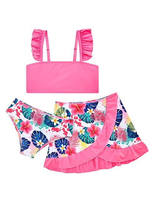 ALISISTER Girls Bathing Suits 3 Piece Swimsuit Summer Bikini Tankini Sets with Cover Up Skirt Beach Swimwear for 5-12 Years