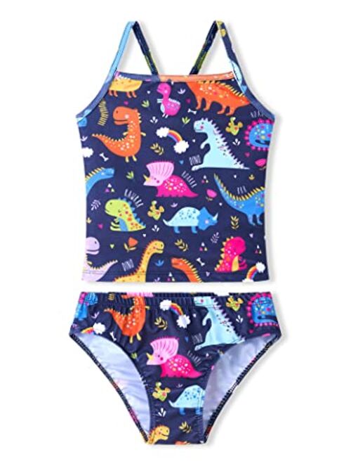 Tenvda Girls Tankinis Two Pieces Swimsuits Hawaiian Beach Sport Bathing Suit Set for 2-12 Years Old Kids