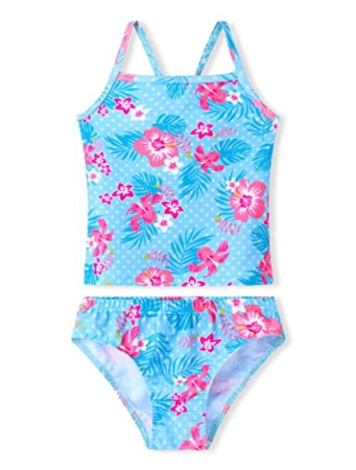 Tenvda Girls Tankinis Two Pieces Swimsuits Hawaiian Beach Sport Bathing Suit Set for 2-12 Years Old Kids