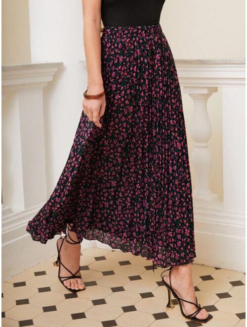 SHEIN Frenchy Ditsy Floral Print Pleated Skirt