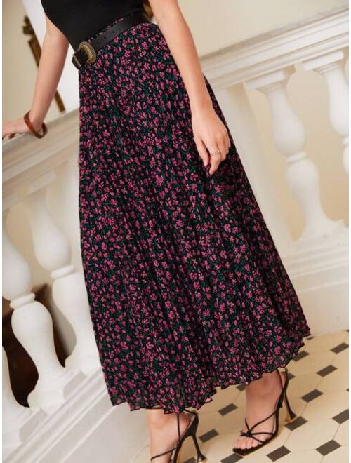 SHEIN Frenchy Ditsy Floral Print Pleated Skirt