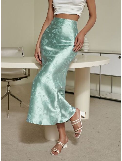 Sollinarry Solid High Waist Mermaid Hem Skirt