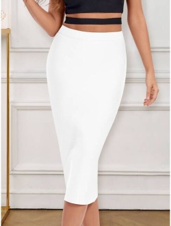 Zipper Back Split Hem Pencil Skirt