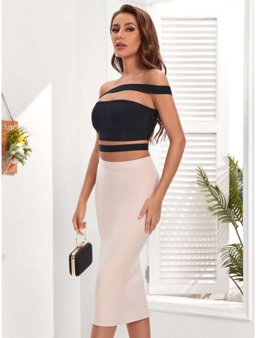 Zipper Back Split Hem Pencil Skirt