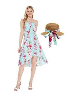 Hawaii Hangover Women's Hawaiian Luau Halter Floral Print Halter Dress in Bloom