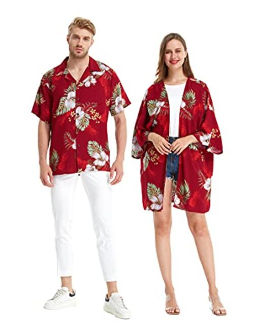 Hawaii Hangover Matchable Couple Hawaiian Luau Shirt or Kimono in Midnight Bloom