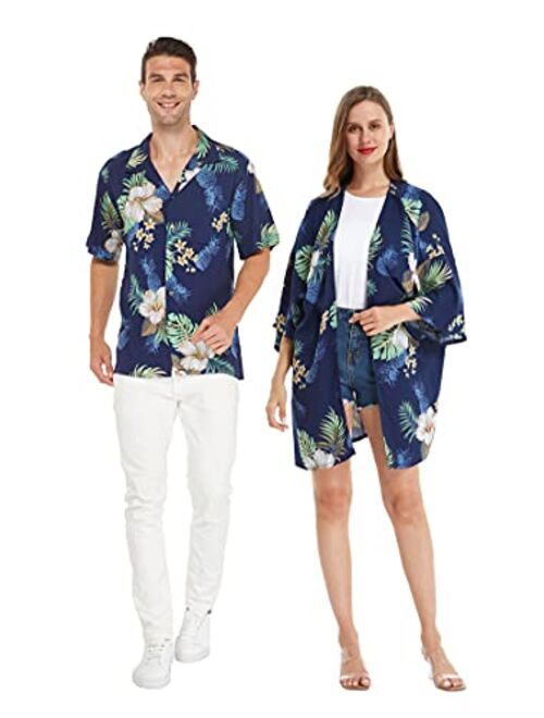 Hawaii Hangover Matchable Couple Hawaiian Luau Shirt or Kimono in Midnight Bloom