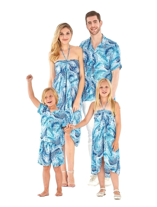 Hawaii Hangover Matchable Family Hawaiian Luau Men Women Girl Boy Clothes in Simply Blue Leaves