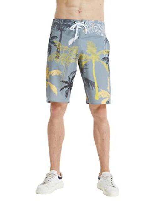 Hawaii Hangover Men's Spandex Hawaiian Beach Board Shorts with Zipped Pocket in Crayon Palms