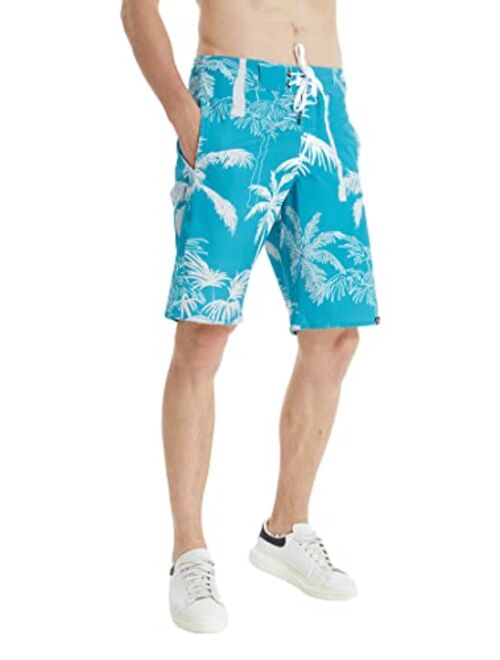 Hawaii Hangover Men's Spandex Hawaiian Beach Board Shorts with Zipped Pocket in Crayon Palms