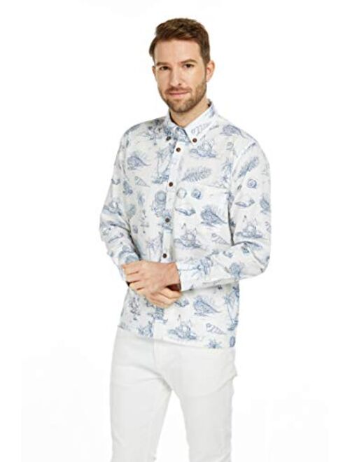 Hawaii Hangover Men's Hawaiian Long Sleeve Shirt Aloha Shirt Flamingo in Love White