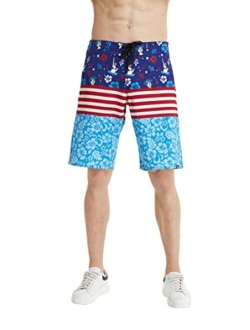 Hawaii Hangover Men's Spandex Hawaiian Beach Board Shorts with Zipped Pocket in Flamingo Party