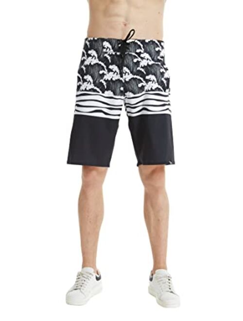 Hawaii Hangover Men's Spandex Hawaiian Beach Board Shorts with Zipped Pocket in Flamingo Party