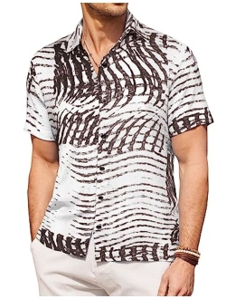 Men's Casual Short Sleeve Button Down Shirt Textured Summer Beach Shirt