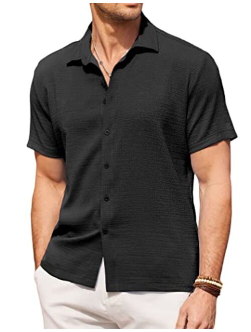 COOFANDY Men's Casual Short Sleeve Button Down Shirt Textured Summer Beach Shirt