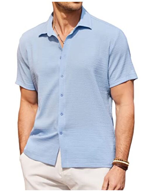 COOFANDY Men's Casual Short Sleeve Button Down Shirt Textured Summer Beach Shirt