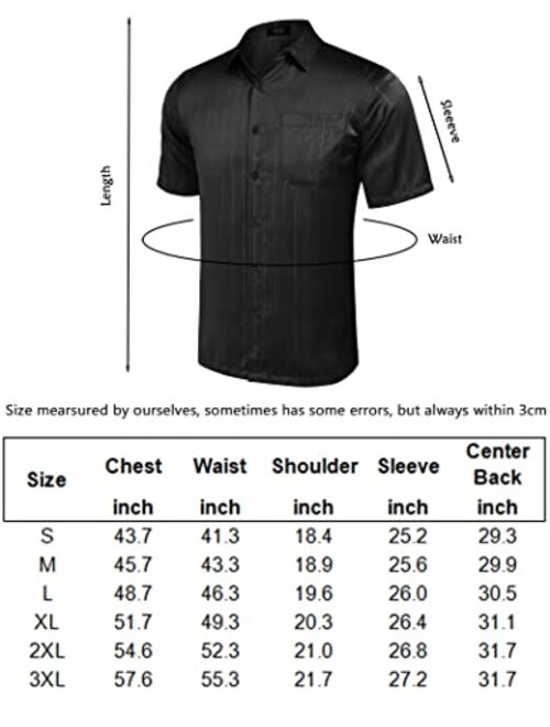 COOFANDY Men's Silk Short Sleeve Dress Shirts Casual Satin Button Up Shirts with Pocket Party Prom Wedding Black