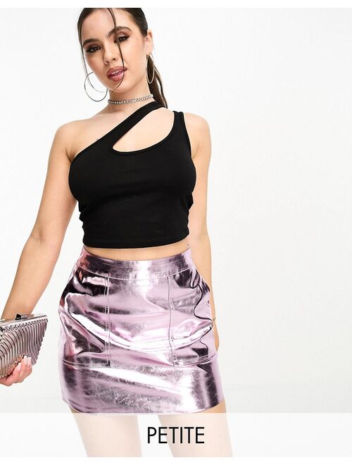 4th & Reckless Petite metallic leather look mini skirt in pink