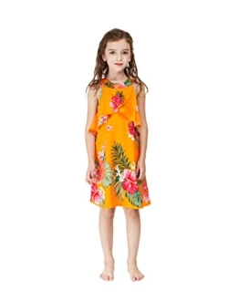 Hawaii Hangover Girl Hawaiian Round Neck with Ruffle Dress and Straw Ruffle Hat with Matching Band in Day Dream Bloom