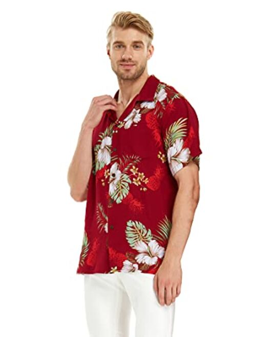 Hawaii Hangover Matchable Couple Hawaiian Luau Shirt or Butterfly Dress in Pineapple Garden Burgundy