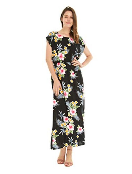 Hawaii Hangover Matchable Couple Hawaiian Luau Shirt or Maxi Simple Dress in Hibiscus Black