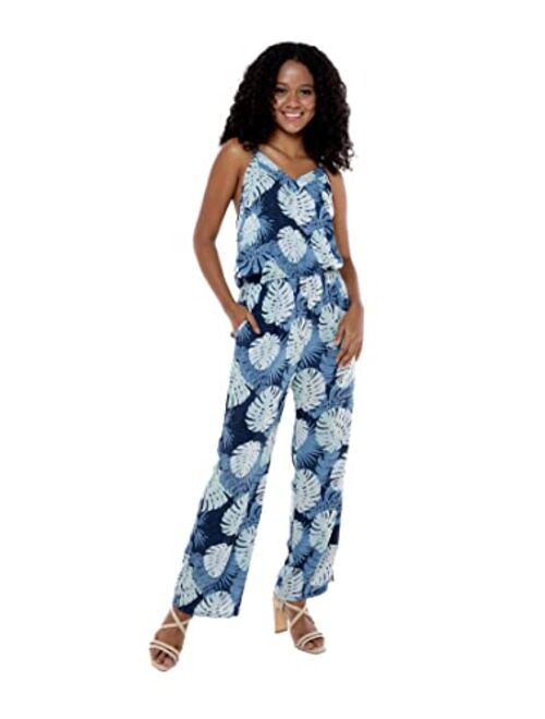 Hawaii Hangover Matchable Couple Hawaiian Luau Shirt or V-Neck Jumpsuit with Pockets in Pacific Palm Navy