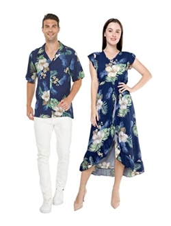 Hawaii Hangover Matchable Couple Hawaiian Luau Shirt or Wrap Ruffle Dress in Pineapple Garden Black