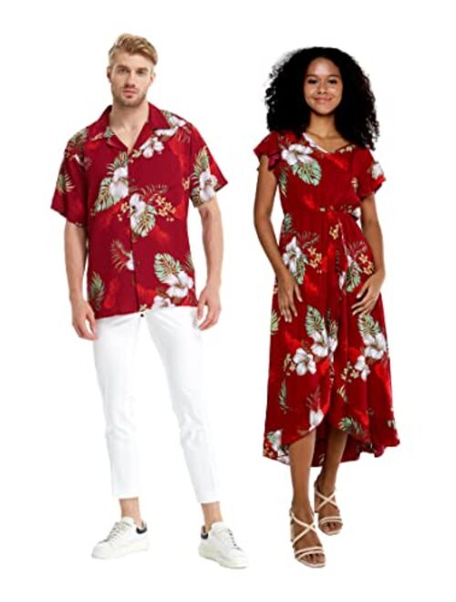 Hawaii Hangover Matchable Couple Hawaiian Luau Shirt or Wrap Ruffle Dress in Pineapple Garden Black