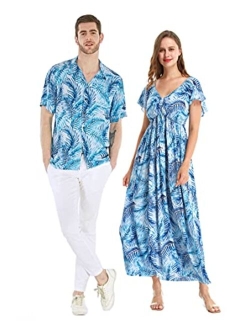 Hawaii Hangover Matchable Hawaiian Luau Mother Daughter Women Maxi Rahee Dress or Girl Round Neck Dress in Pineapple Garden Navy