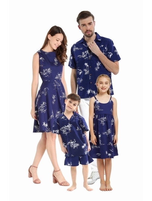 Hawaii Hangover Matchable Family Hawaiian Luau Men Women Girl Boy Clothes in Classic Map Flamingo Navy