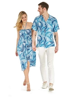 Hawaii Hangover Couple Matching Hawaiian Luau Party Outfit Set Shirt Dress in Black Rafelsia