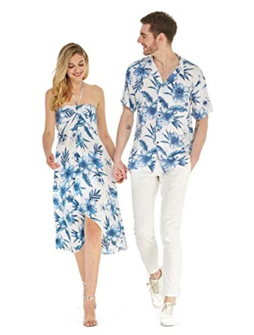 Hawaii Hangover Couple Matching Hawaiian Luau Party Outfit Set Shirt Dress in Black Rafelsia