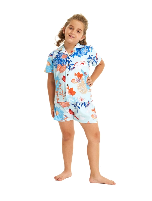 Hawaii Hangover Matchable Family Hawaiian Luau Men Women Girl Boy Clothes in Flowering Koi Blue