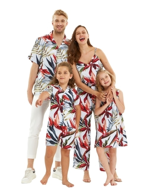 Hawaii Hangover Matchable Family Hawaiian Luau Men Women Girl Boy Clothes in Garden at Dawn