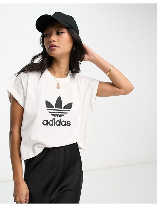 adidas Originals crop roll sleeve t-shirt in white