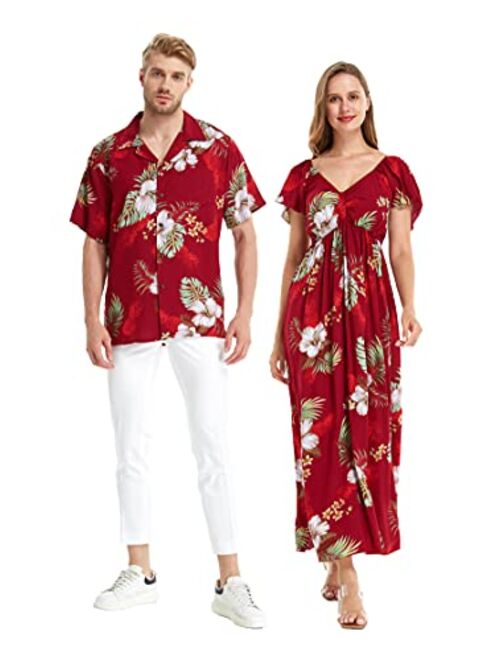 Hawaii Hangover Matchable Couple Hawaiian Luau Shirt or Rahee Maxi Dress in Pineapple Garden Black