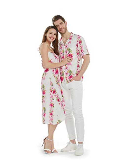 Hawaii Hangover Couple Matching Hawaiian Luau Cruise Party Outfit Shirt Dress in Hibiscus Blue