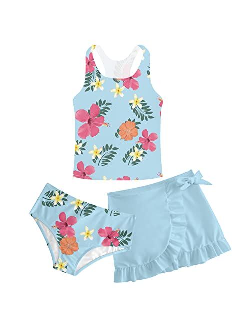 Cutemile Girls Swimsuit 3 Piece Bathing Suit Quick Dry Tankini Set with Cover Up Beach Skirt Bikini Swimwear 6-12 Years