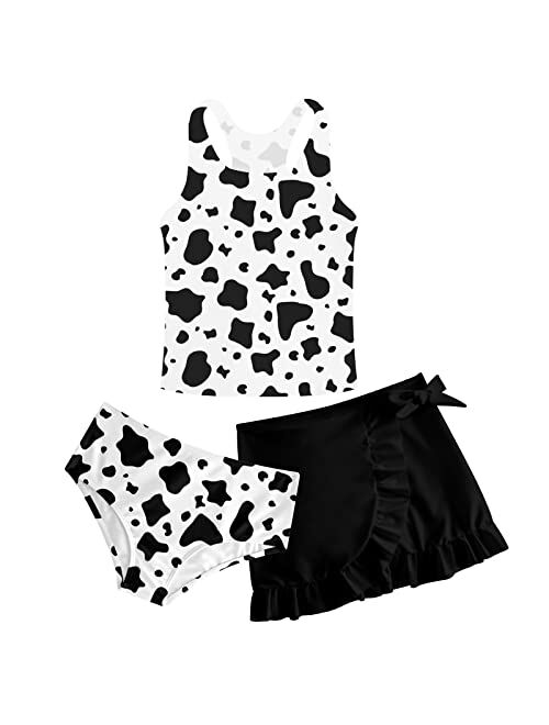 Cutemile Girls Swimsuit 3 Piece Bathing Suit Quick Dry Tankini Set with Cover Up Beach Skirt Bikini Swimwear 6-12 Years