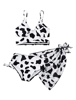 URMAGIC Girl's 3 Piece Swimsuits Printed Bathing Suit Bikini Set Swimwear with Cover Up for Girls 8-12 Years