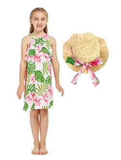 Hawaii Hangover Girl Hawaiian Round Neck with Ruffle Dress in Lotus and Orchid